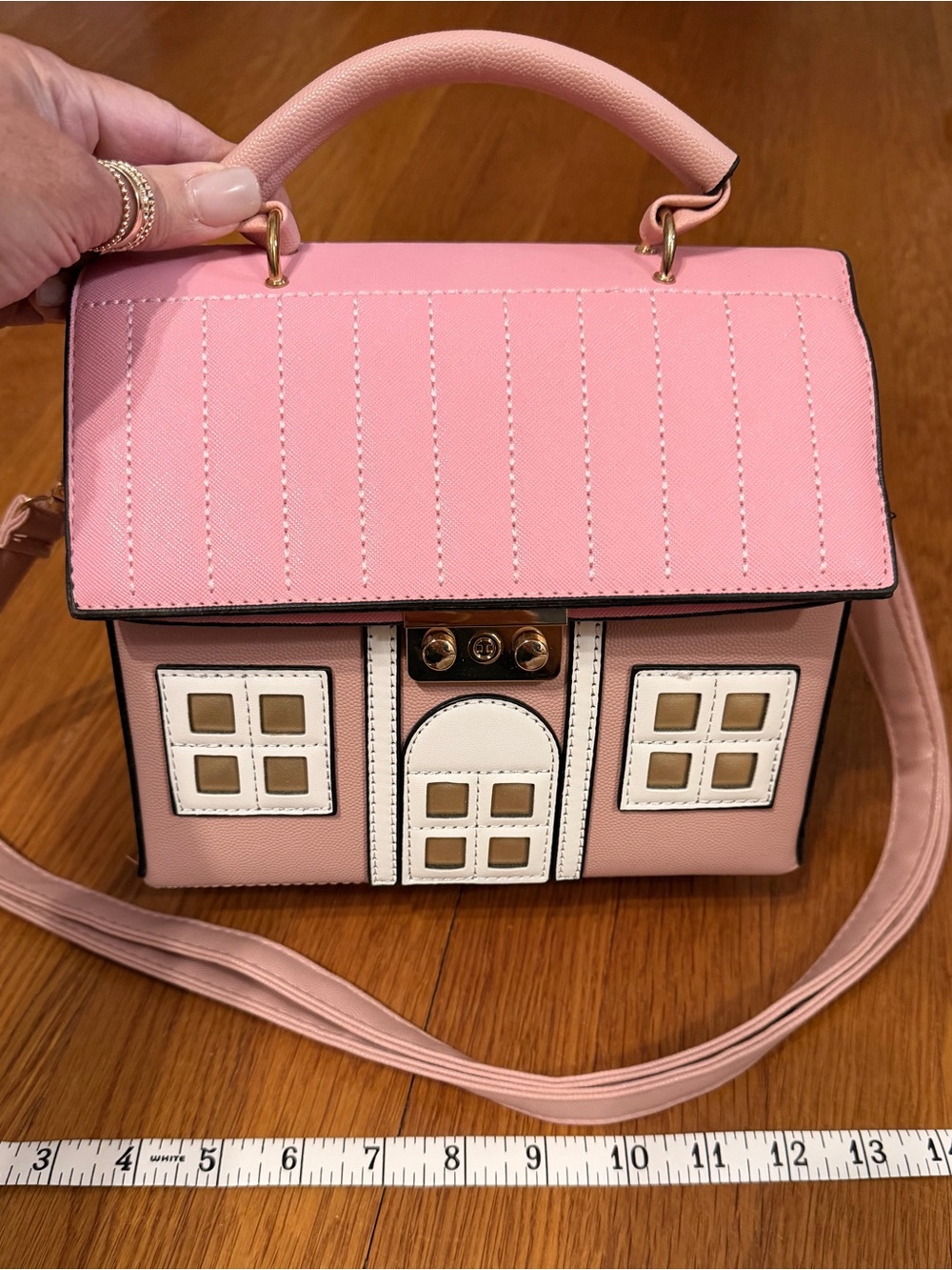 Adorable Pink House-Shaped Top Handle Crossbody Bag with Adjustable Strap